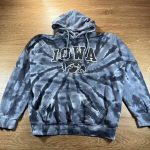 Iowa Hawkeyes Men's Large Tie Dye Hoodie Sweatshirt Black Gray Spiral L NCAA CG
